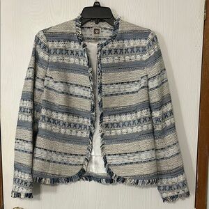ANNE KLEIN Women’s Striped Blue and White Cropped Jacket